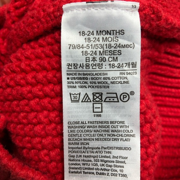Baby Gap Red Aran Cable Knit Sweater Jacket 18-24 months - Picture 6 of 8